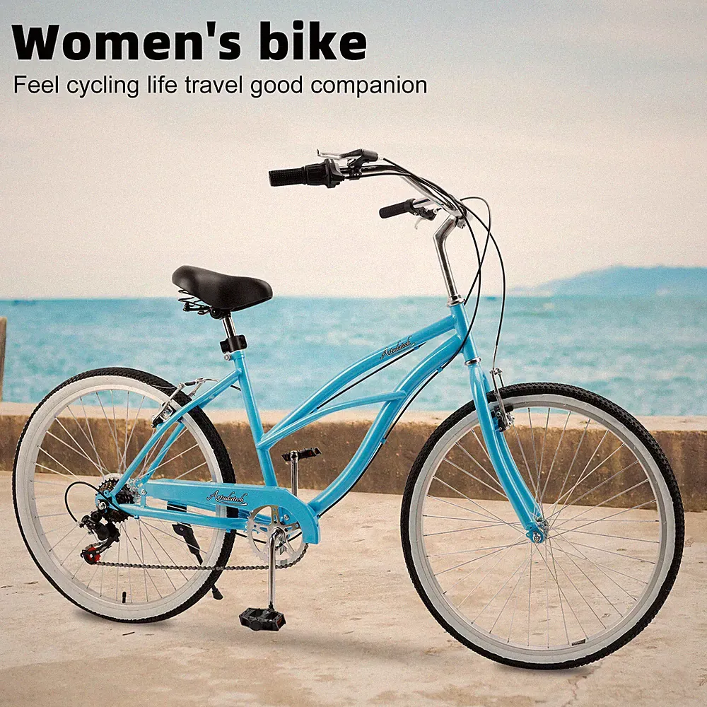 Urban Lady Girl's Bicycle Women's Beach Cruiser Bike 26 Inches 7 Speed Blue R10