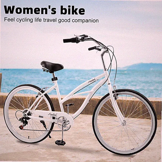 Urban Lady Girl's Bicycle Women's Beach Cruiser Bike 26 Inches 7 Speed White R10